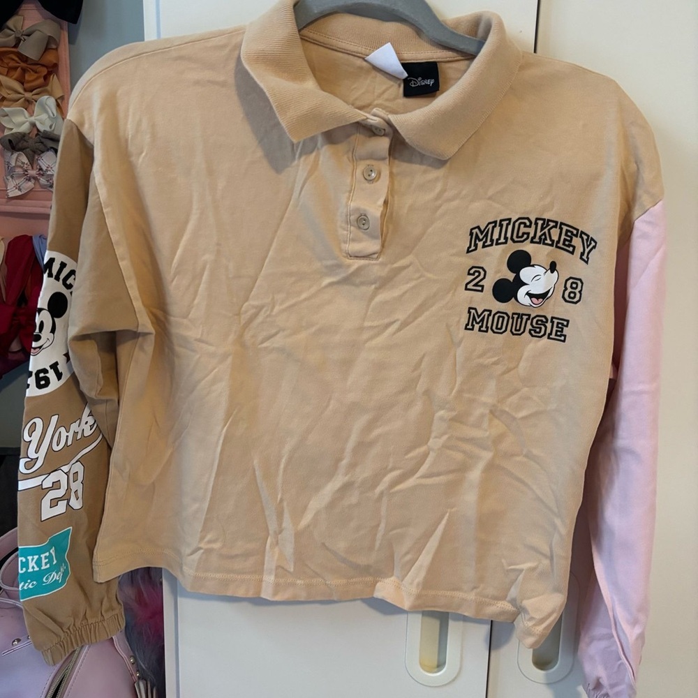 Disney Zara Mickey Mouse Kids Polo Shirt - Tan and Pink